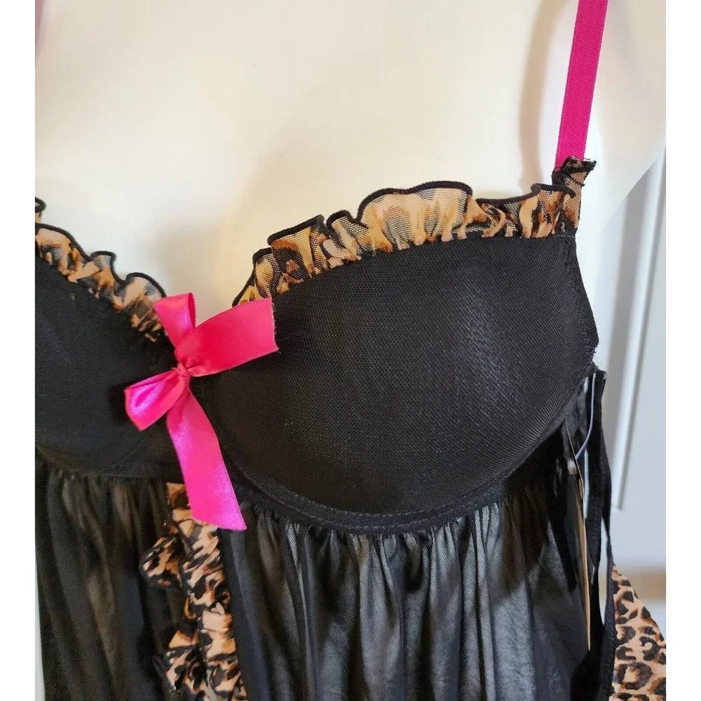NEW Spree‎ Intimates Women's Lingerie Babydoll Open Top Woth Matching Thong Sz L